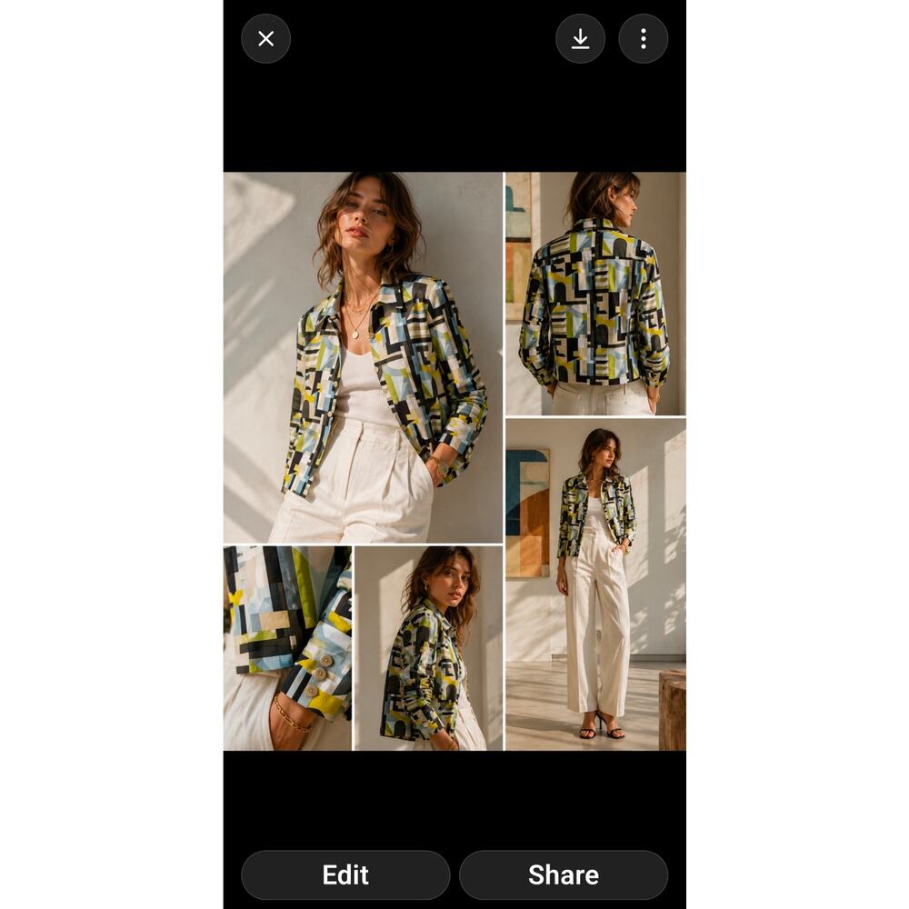 Mod Art Jacket Chartreuse Geometric Blazer Womens 14 Linda Allard Ellen Tracy - Picture 14 of 14